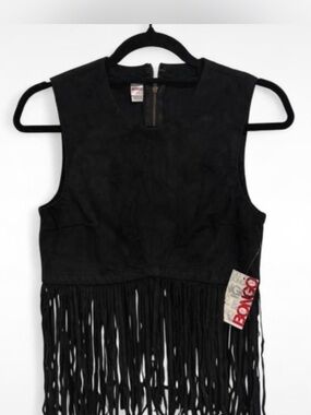 BONGO Black Fringe Faux Suede Crop Top